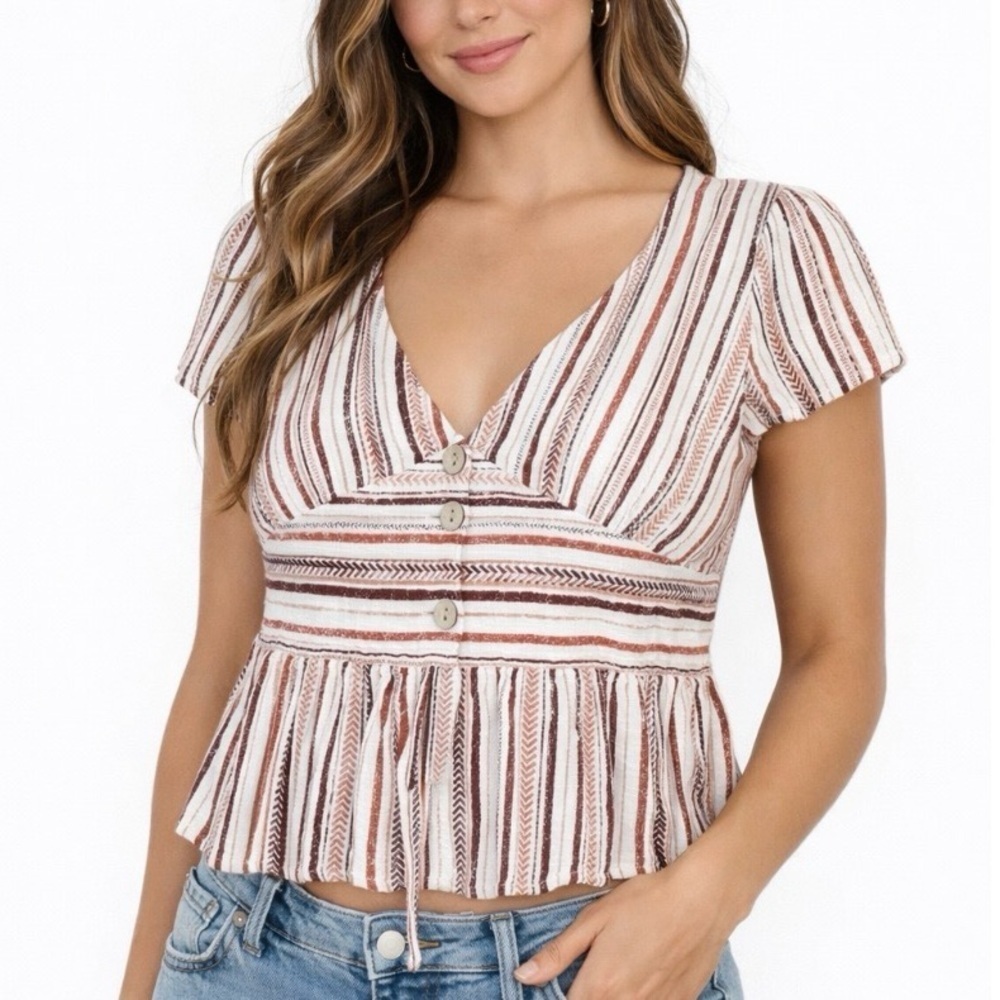 Beceel brand babydoll striped flowy blouse SZ SM